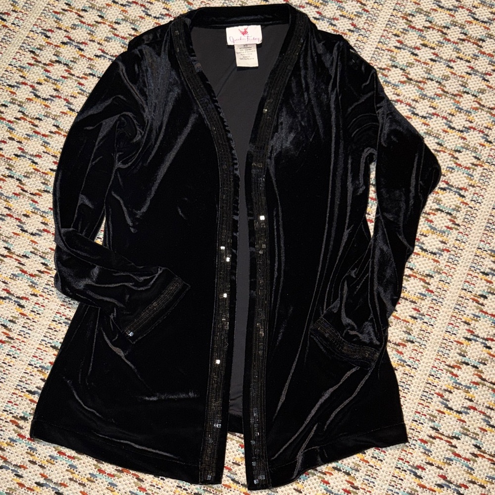 Black Velvet Cardigan with‎ Sequin Detail